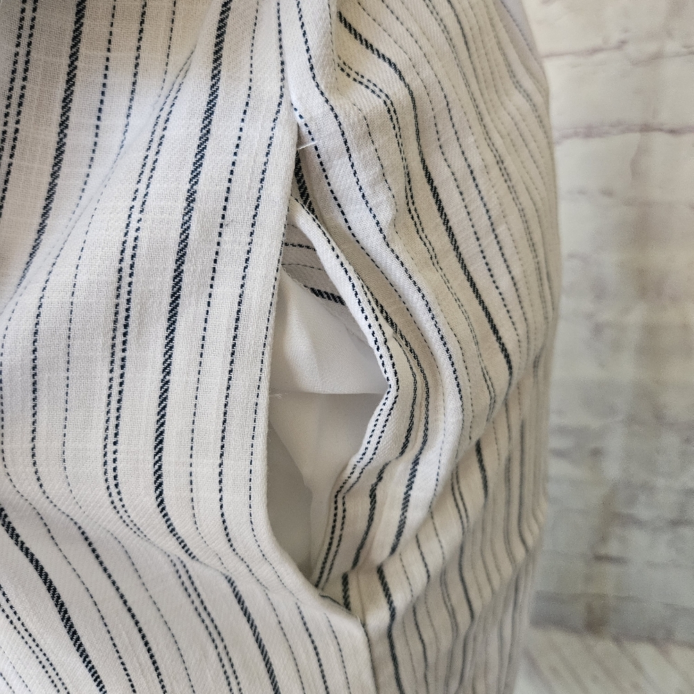 NWOT Ann Taylor Factory Button Front Cotton White Blue Stripe Shirtdress Large - Picture 8 of 11